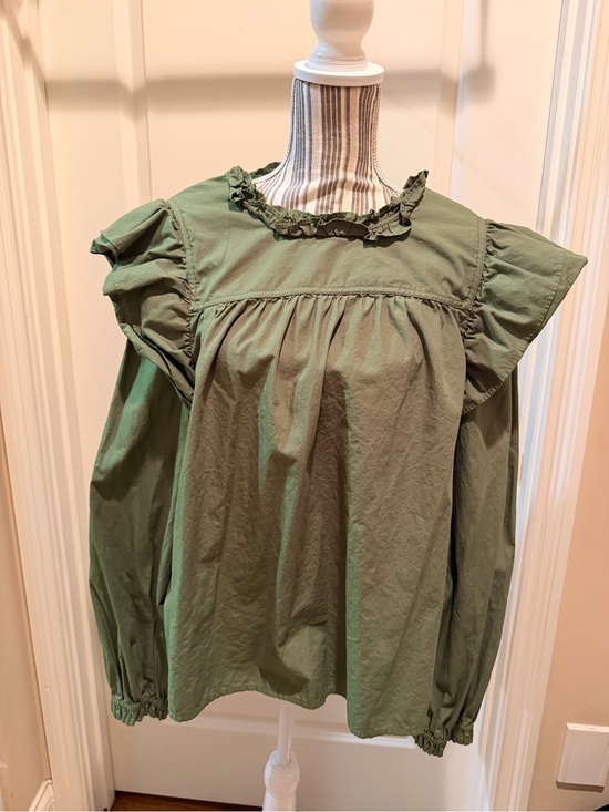 crown & ivy Tops - crown & ivy Olive Green Ruffle Yoke Blouse cotton